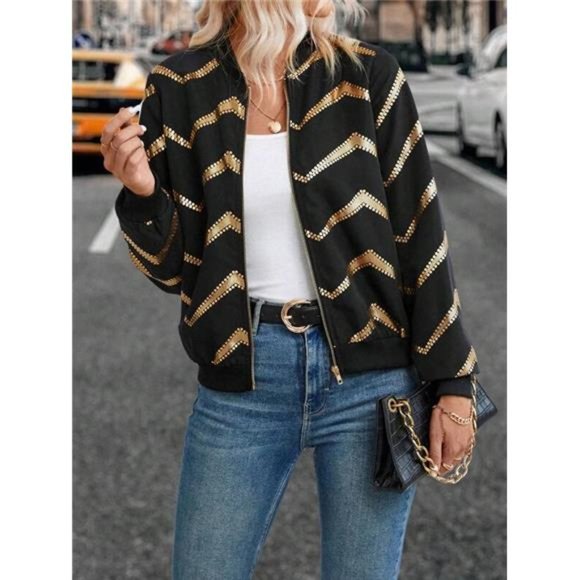 Chevron Zip Up Bomber Jacket - Picture 2 of 6